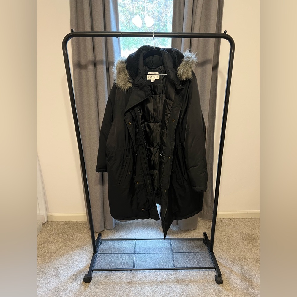 Ava & Viv Black Puffer Coat with Fur Hood